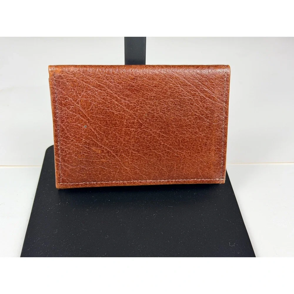 Vintage Brown Cowhide Leather Trifold Wallet Made in Jamaica Mens Slim Billfold